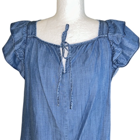 Current Air Blue Chambray Tie Neck Cutout Back Top - M - Picture 6 of 16
